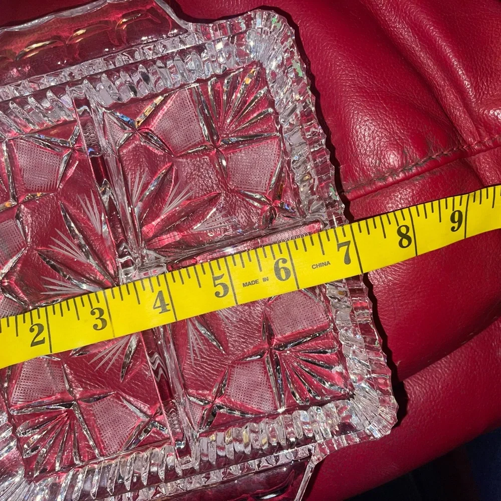 Vintage heavy pinwheel crystal square divided /3-section serving dish
